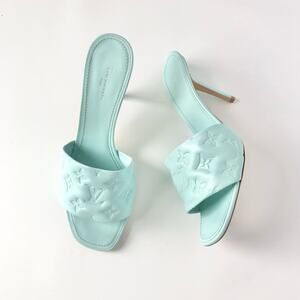 NIB Louis Vuitton Revival Monogram Emboss Leather Heeled Mules Sandals 41